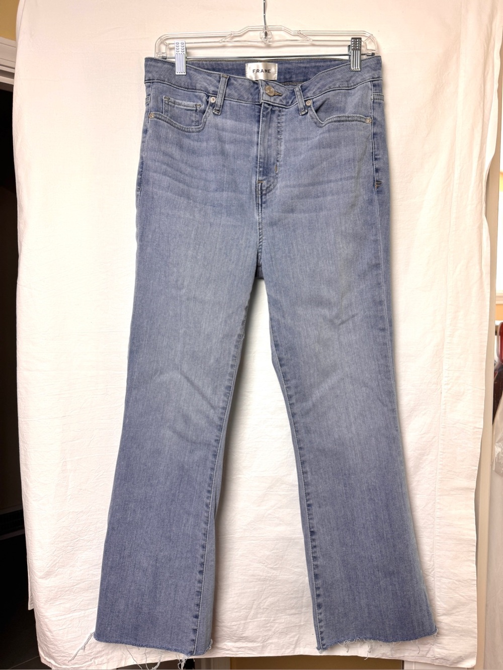FRAME Wilson Raw After High Rise Flare Jeans Light Wash Size 29 Raw Hem